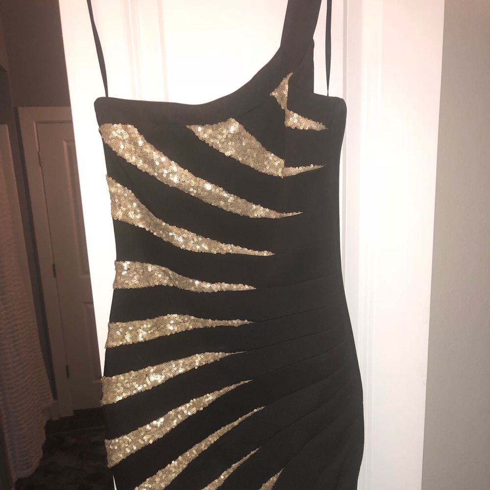 Black and gold sequin cocktail dress